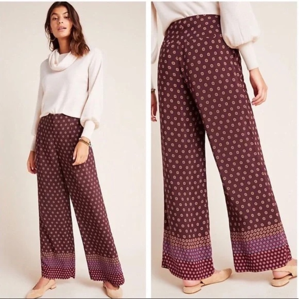 Anthropologie Marsden Wide-Leg Pants‎ Geo Print Red orange size 2